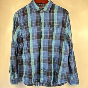 Carbon 2 Cobalt Shirt Mens Large Blue Plaid Button Down Double Layer Weave Check
